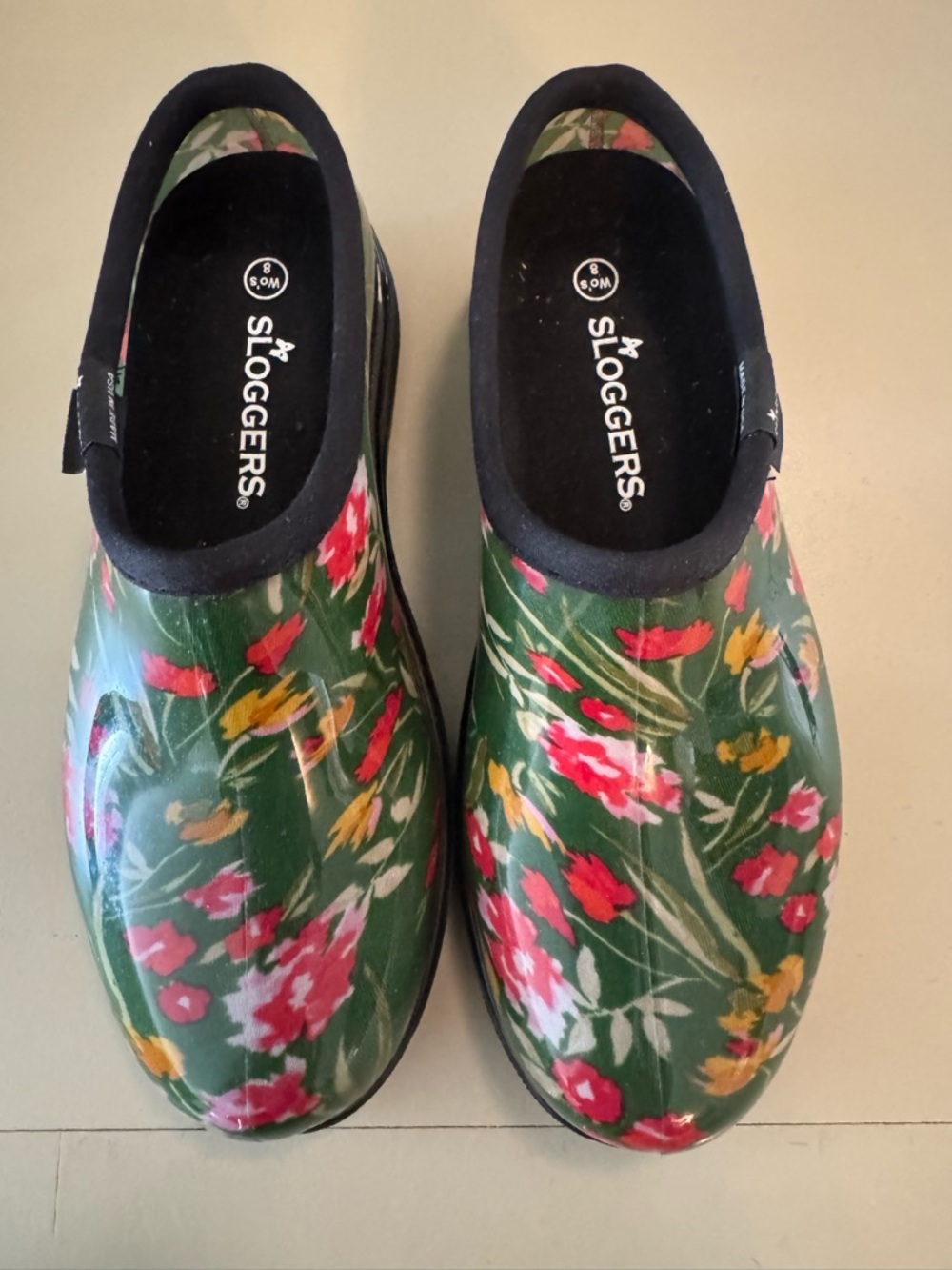 Sloggers Green Floral Waterproof Women's Rain Clogs